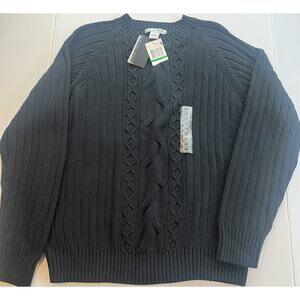 Geoffrey Beene Pullover V Neck Sweater 100 %Cotton Black Mens Large NWT